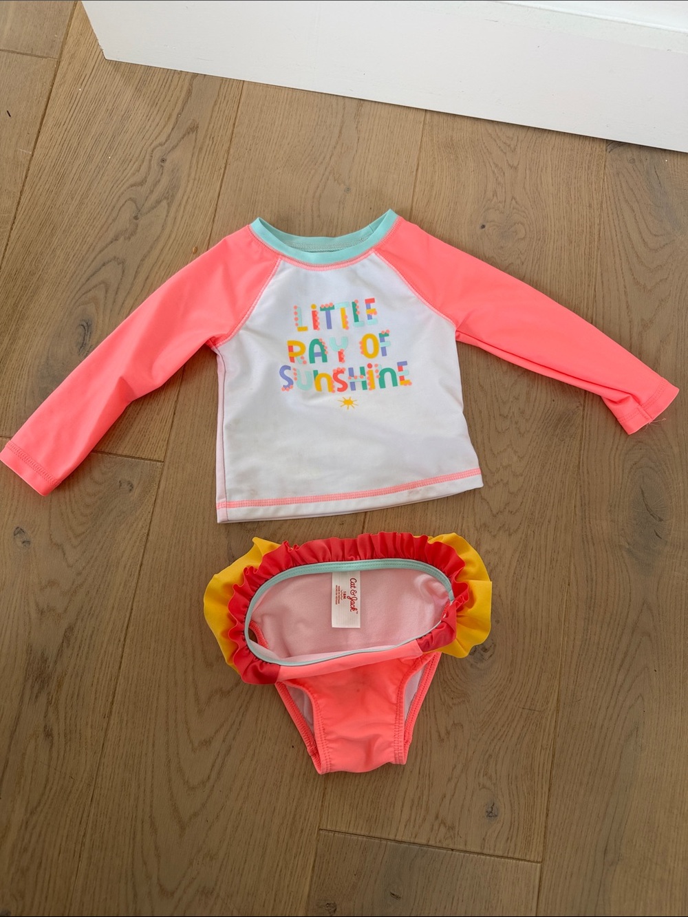 Cat & Jack Peach & White 'Little Ray of Sunshine' Kids Rash Guard Set